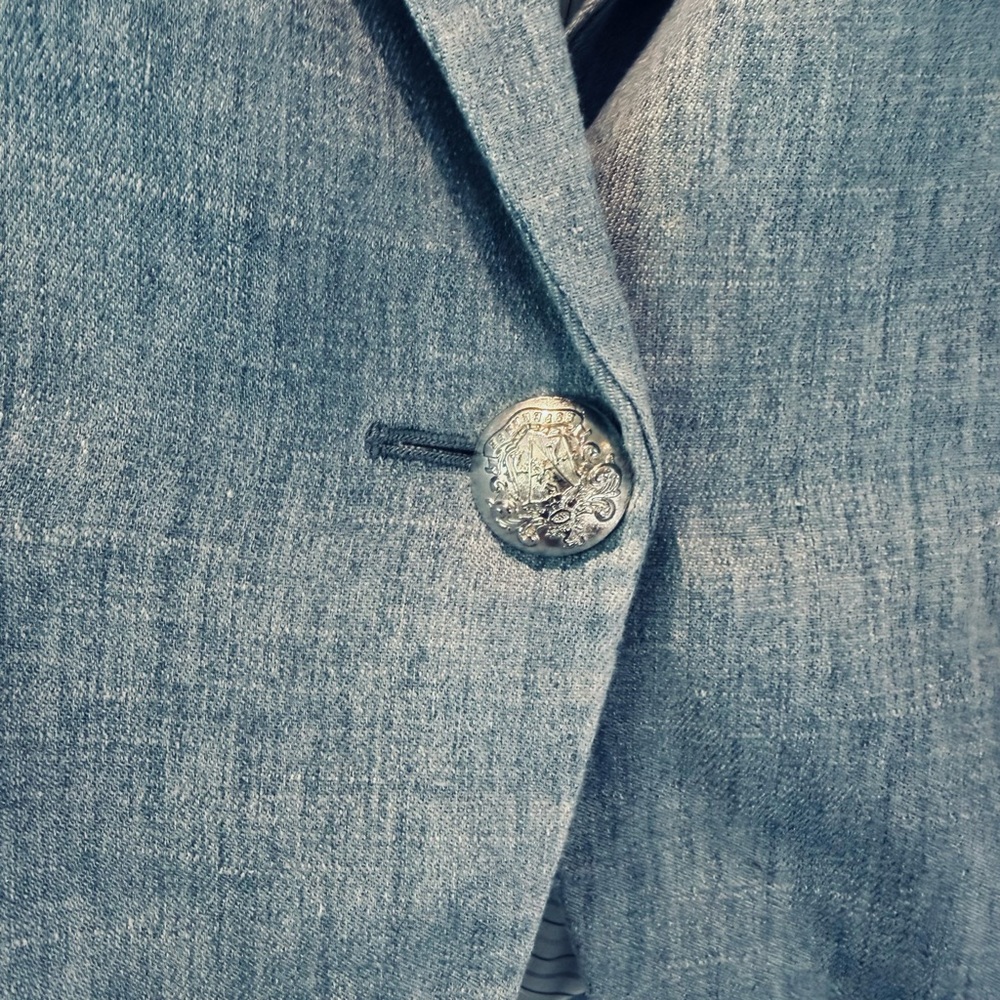 Veronica Beard Linen-Blend Single Button Sky Blue Blazer - Picture 7 of 15